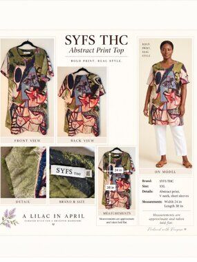 SYFS THC Abstract Art Print Top V-Neck Short Sleeve Blouse XXL